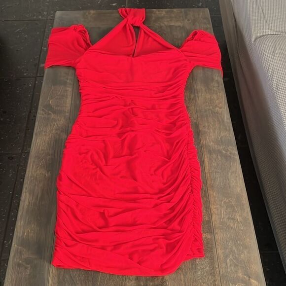 ANRABESS Sexy V Neck Ruched Bodycon Mini Dress Puff Long Sleeve Cocktail - Picture 4 of 12